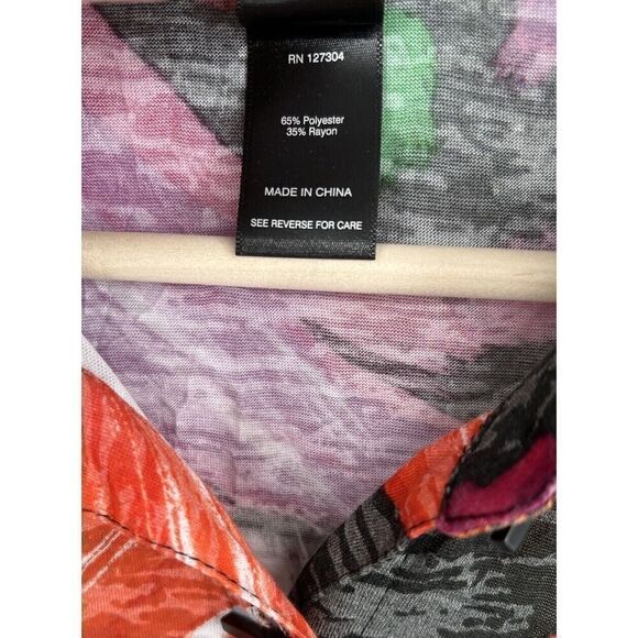 Ali Miles Abstract Print Button Colorful Roll Tab Wearable Art Tunic Size Small - Picture 3 of 5